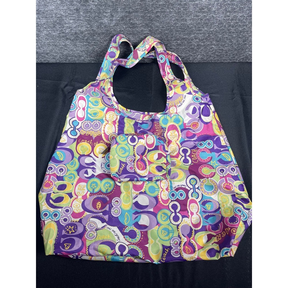 Coach Est 1941 Packable Tote Bag Multicolor Graffiti Logo Print Nylon Shopper